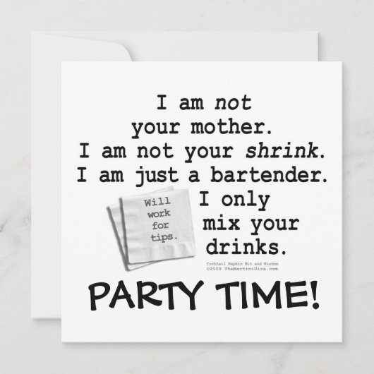 Uitnodiging, Uitnodigingen - IK BEN EEN BARTENDER (Voorkant)