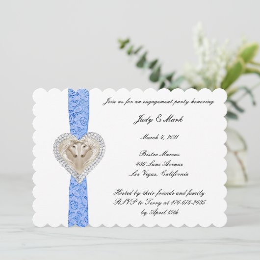 Uitnodiging Unicorn Blue Lace Engagement Party (Staand voorkant)