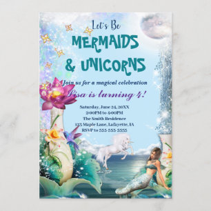 Uitnodiging Unicorn en Mermaid Birthday