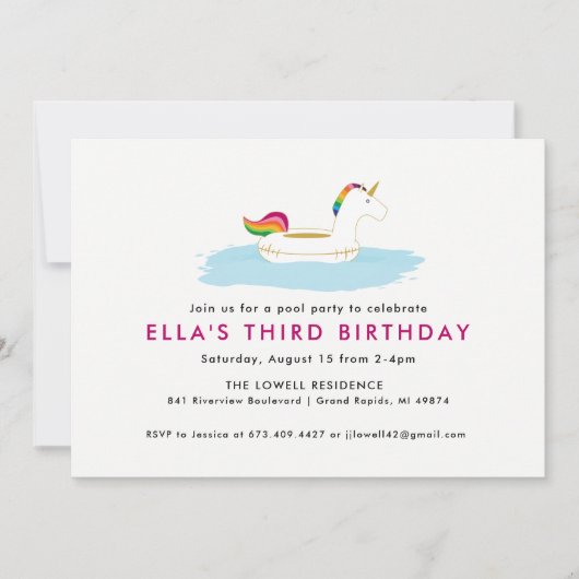 Uitnodiging Unicorn Float Pool (Voorkant)