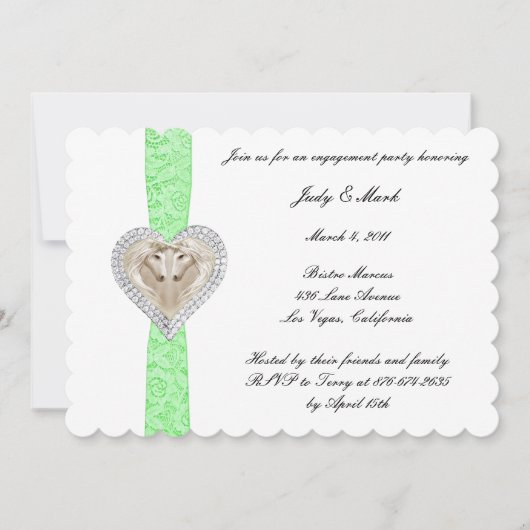 Uitnodiging Unicorn Green Lace Engagement Party (Voorkant)