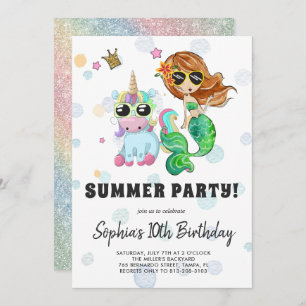 Uitnodiging Unicorn & Mermaid Pool Party