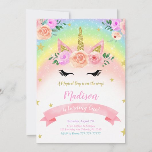 Uitnodiging Unicorn Party (Voorkant)