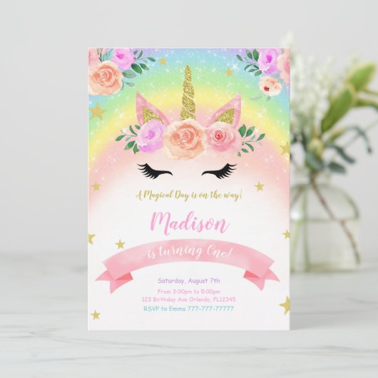 Uitnodiging Unicorn Party (Staand voorkant)