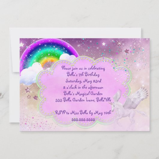 Uitnodiging Unicorn Party (Achterkant)