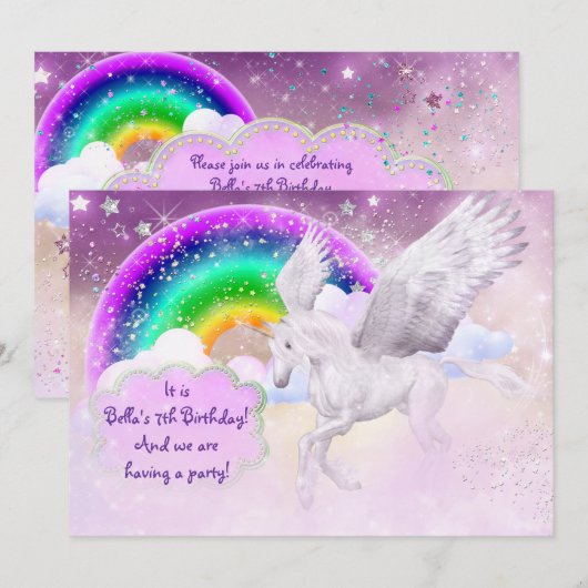 Uitnodiging Unicorn Party (Voorkant / Achterkant)