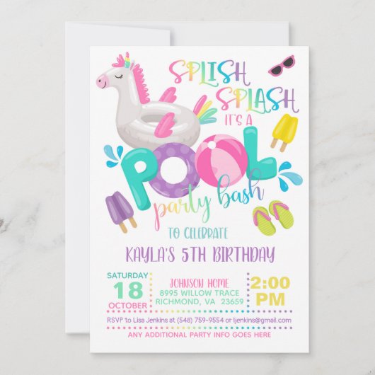 Uitnodiging Unicorn Pool (Voorkant)