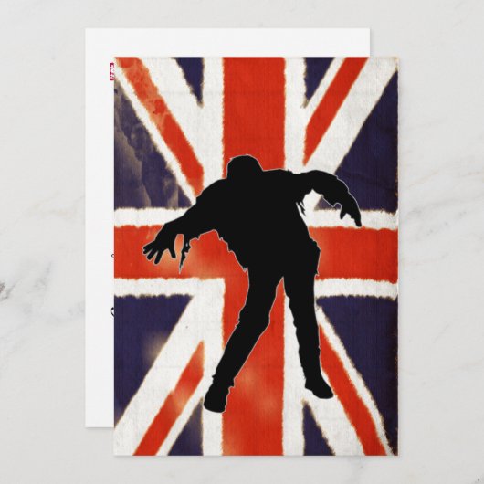 Uitnodiging Union Jack Zombie Theme Party (Voorkant / Achterkant)