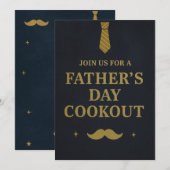 Uitnodiging Vaderdag BBQ | Rustiek Navy&Goud (Voorkant / Achterkant)