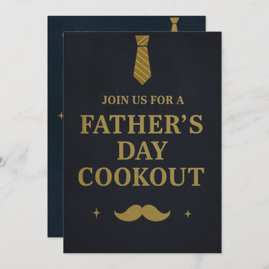 Uitnodiging Vaderdag Kookfeest | Rustiek Navy&Goud (Voorkant / Achterkant)