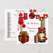 Uitnodiging Vakantie Kerstfeest Rood Wit Goud (Voorkant / Achterkant)