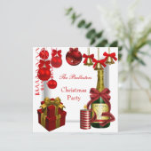 Uitnodiging Vakantie Kerstfeest Rood Wit Goud (Staand voorkant)