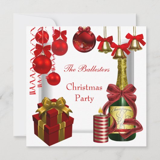 Uitnodiging Vakantie Kerstfeest Rood Wit Goud (Voorkant)