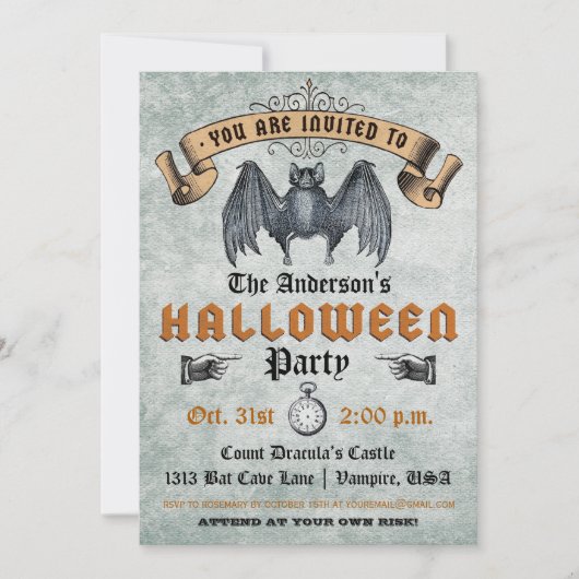 uitnodiging Vampire Bat Halloween (Voorkant)