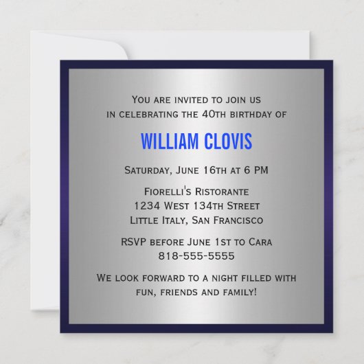 Uitnodiging van 40e verjaardag - Red Silver Blue (Achterkant)
