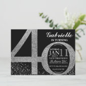 uitnodiging van 40e verjaardag, zwarte en zilvergl (Staand voorkant)