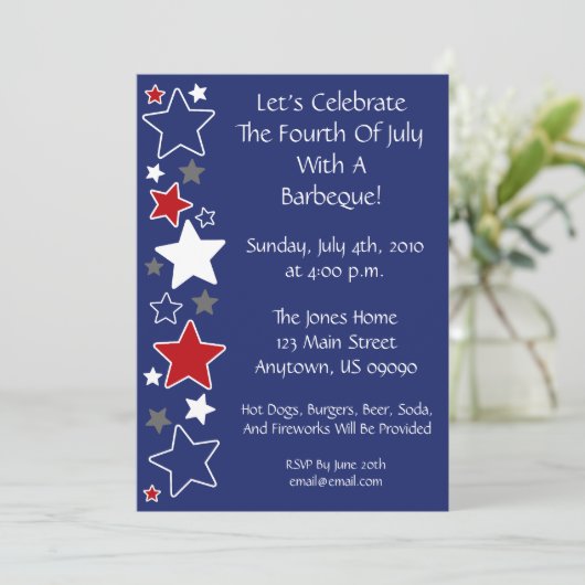 uitnodiging van 4 juli (rode witte en blauwe sterr (Staand voorkant)
