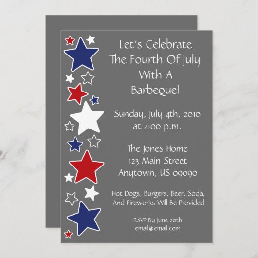uitnodiging van 4 juli (rode witte en blauwe sterr (Voorkant / Achterkant)