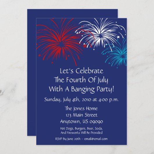 uitnodiging van 4 juli (Star Spangled Fireworks) (Voorkant / Achterkant)