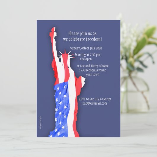 uitnodiging van 4 juli , vrijheidsbeeld (Staand voorkant)