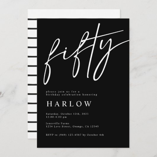 Uitnodiging van 50 zwarte en Witte verjaardag (Voorkant / Achterkant)