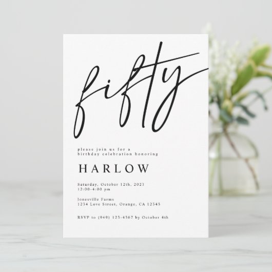 Uitnodiging van 50 zwarte en Witte verjaardag (Staand voorkant)