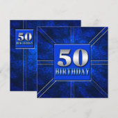 Uitnodiging van 50e verjaardag - Blauw/Zilver (Voorkant / Achterkant)