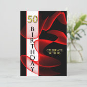 Uitnodiging van 50e verjaardag - Zwart/rood zwenke (Staand voorkant)