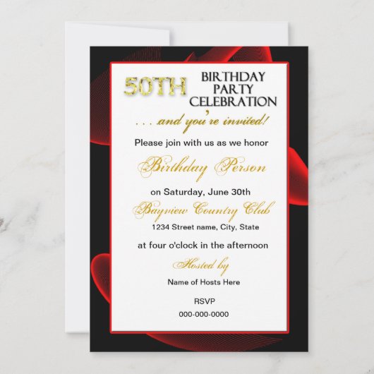Uitnodiging van 50e verjaardag - Zwart/rood zwenke (Achterkant)
