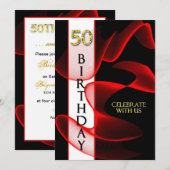 Uitnodiging van 50e verjaardag - Zwart/rood zwenke (Voorkant / Achterkant)