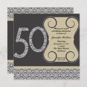 Uitnodiging van 50e verjaardag zwart-wit (Voorkant / Achterkant)