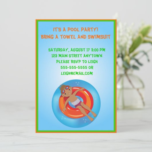 Uitnodiging van Afrikaanse American Boy Pool Birth (Staand voorkant)