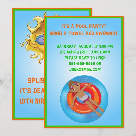 Uitnodiging van Afrikaanse American Boy Pool Birth (Voorkant / Achterkant)