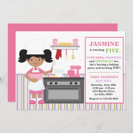 Uitnodiging van Afrikaanse Amerikaanse Baking Birt (Voorkant / Achterkant)