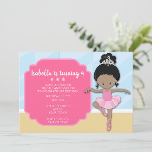 Uitnodiging van Afrikaanse Amerikaanse Ballerina B (Staand voorkant)