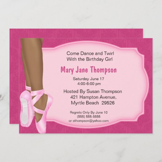 Uitnodiging van Afrikaanse Amerikaanse Ballerina B (Voorkant / Achterkant)