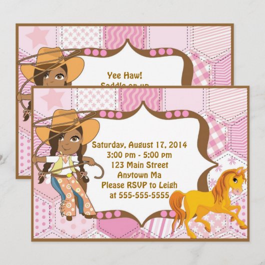 uitnodiging van Afrikaanse Amerikaanse Cowgirl (Voorkant / Achterkant)
