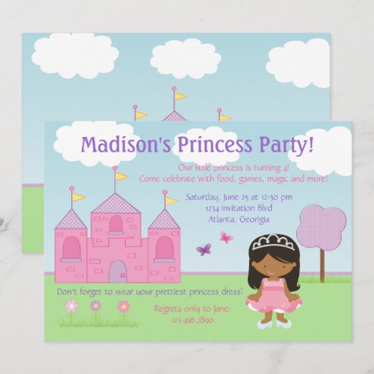 Uitnodiging van Afrikaanse Amerikaanse prinses (Voorkant / Achterkant)