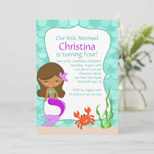 Uitnodiging van Afrikaanse Amerikaanse Zeemeermin (Staand voorkant)