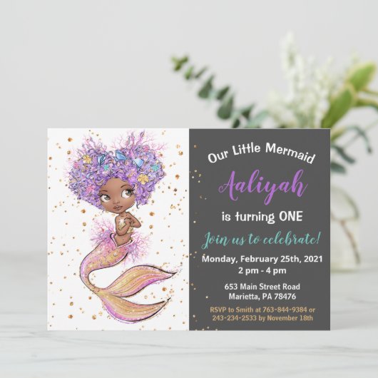 Uitnodiging van Afrikaanse Amerikaanse Zeemeermin (Staand voorkant)