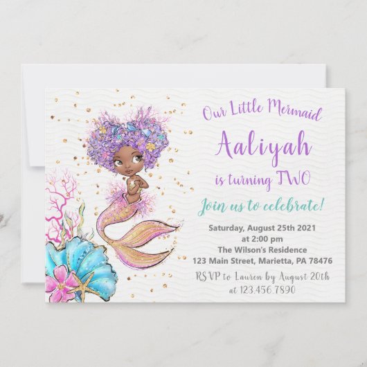 Uitnodiging van Afrikaanse Amerikaanse Zeemeermin (Voorkant)