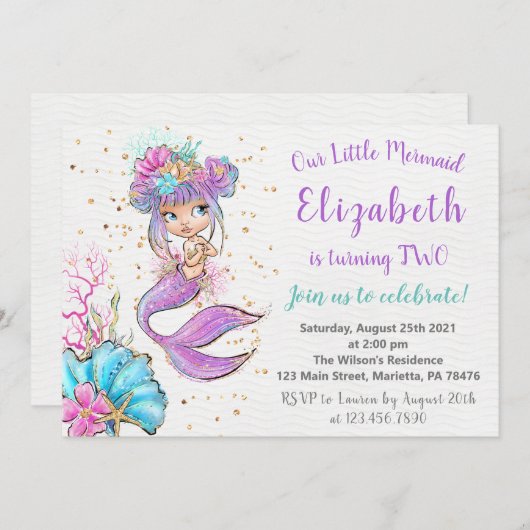 Uitnodiging van Afrikaanse Amerikaanse Zeemeermin (Voorkant / Achterkant)