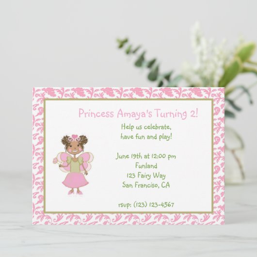 Uitnodiging van Afrikaanse prinses Fairy (Staand voorkant)