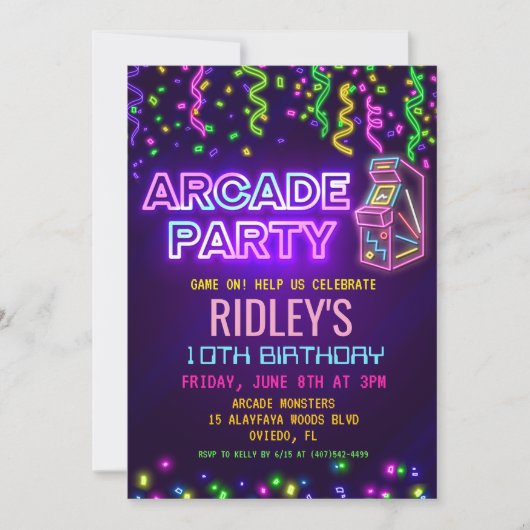 uitnodiging van Arcade Party (Voorkant)