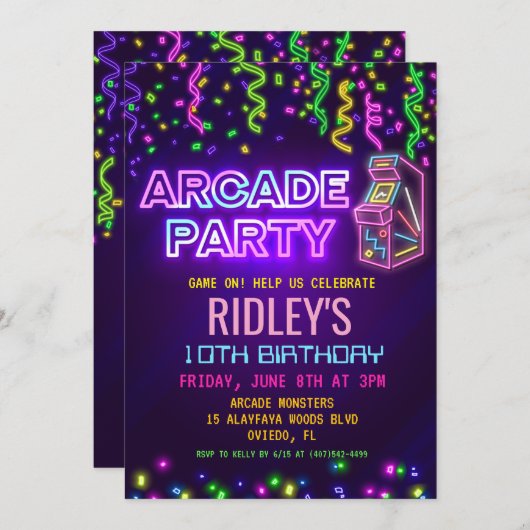 uitnodiging van Arcade Party (Voorkant / Achterkant)