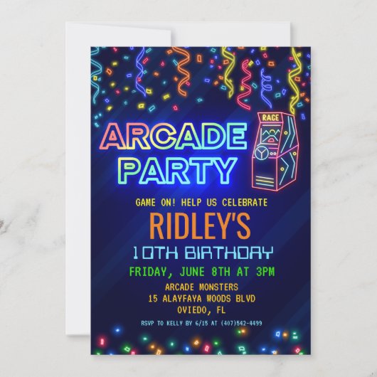 uitnodiging van Arcade Party (Voorkant)
