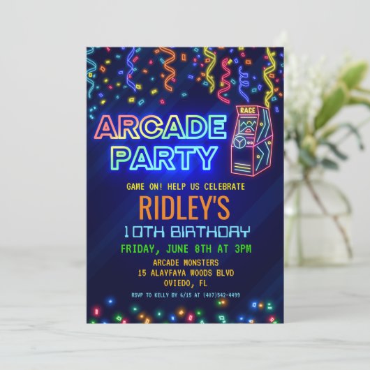 uitnodiging van Arcade Party (Staand voorkant)