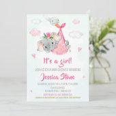 Uitnodiging van Baby-olifant voor baby shower in w (Staand voorkant)