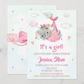 Uitnodiging van Baby-olifant voor baby shower in w (Voorkant / Achterkant)