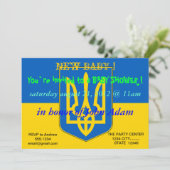 Uitnodiging van baby shower met vlag van Oekraïne (Staand voorkant)